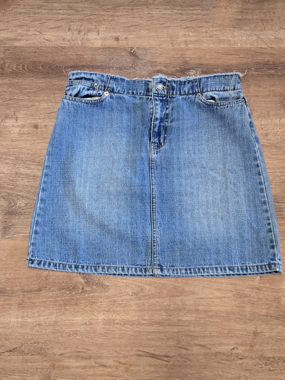 Vintage Y2k Faded Glory Light Blue Denim Mini Skirt Raw Hem Waist Size 4